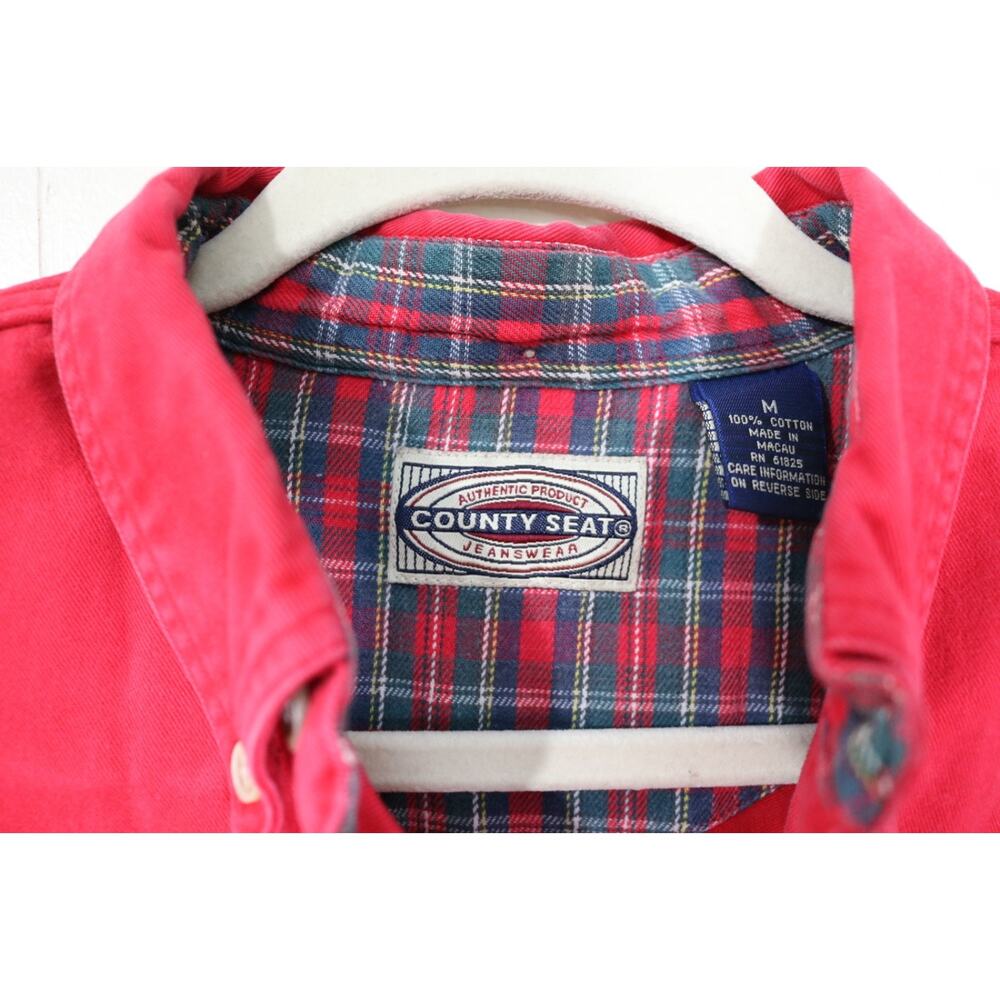 Vintage County Seat Jeanswear Classic Red Medium 100% Cotton Men's Button-up - Picture 2 of 3
